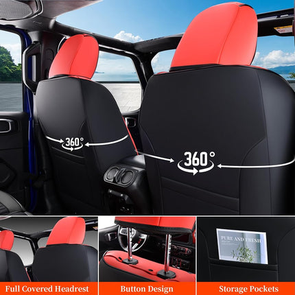 Fundas de Asiento Coverado Juego Completo de 4 Puertas para Jeep Wrangler, Fundas de Asiento de Coche Impermeables para Camionetas y Automóviles, Fundas de Asiento Personalizadas para Jeep Wrangler JK 2008-2012 (Rojo)