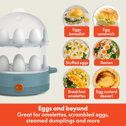 Cuiseur à œufs électrique bella, capacité de 14 œufs, double étage, pour œufs pochés, brouillés, durs, mi-durs et à la coque, omelettes et raviolis à la vapeur, arrêt automatique, 360 watts, couleur avoine