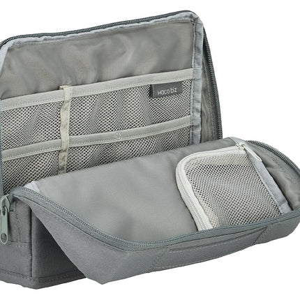 KOKUYO Pencil Case Pouch, Haco-Biz Standing Pen Pouch Bag, Foldable Stand up Pencil Holder Organizer, Large Capacity Portable Pencil Box for Office Supplies, Gray