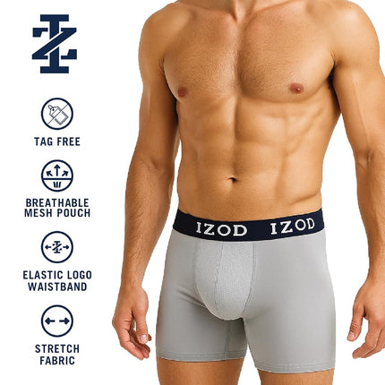 IZOD Mens Boxer Briefs - 6 Pack Ultra Soft Stretch Performance Mens Underwear Boxers with No Fly Contour Pouch, 6" Inseam, Pompeian Red/Navy Blazer/Grey/Green/Coronet Blue, Large