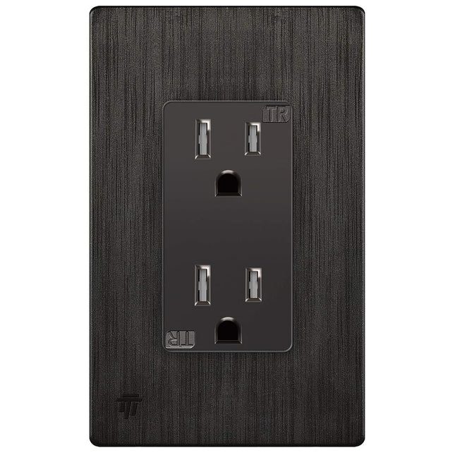 ENERLITES 61501 Elite Series Decorator Receptacle, Child Safe Tamper-Resistant Outlet, Self-Grounding, Residential Grade, 15A 125V, UL Listed, 61501-TR-DBWBP, Brushed Dark Bronze with Wall Plate