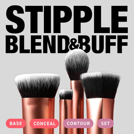 Real Techniques Face Base Makeup Brush Kit, For Concealer, Foundation, & Contour, Works With Liquid, Cream & Powder Products, Staples For Blending & Buffing, 4 Piece Set