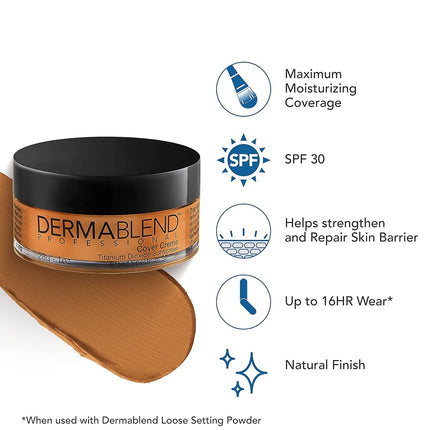 Dermablend Professional Cover Creme - Full Coverage, All-Day Hydrating Cream Foundation - Dermatologist-Created, Fragrance-Free, Allergy-Tested - Broad Spectrum SPF 30-45W Hazelnut Beige - 28g