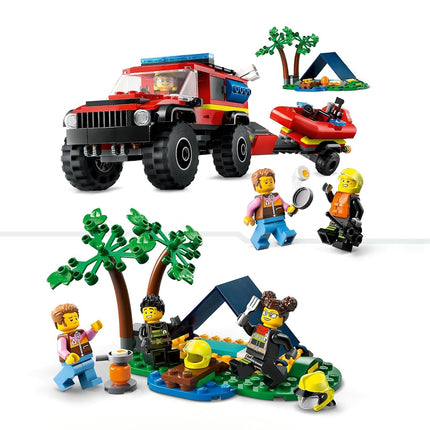 LEGO City 4x4 Fire Engine with Rescue Boat Building Toys for 5 Plus Year Old Boys & Girls, Imaginative Play Set Includes a Dinghy, Trailer, Tent, Camper and 2 Firefighter Minifigures, Gift Idea 60412