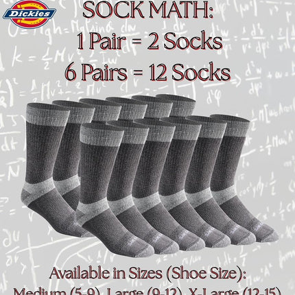 Dickies Men's Dri-tech Moisture Control Crew Socks Multipack, 3.0 Full Cushion Charcoal (6 Pairs), Shoe Size: 6-12