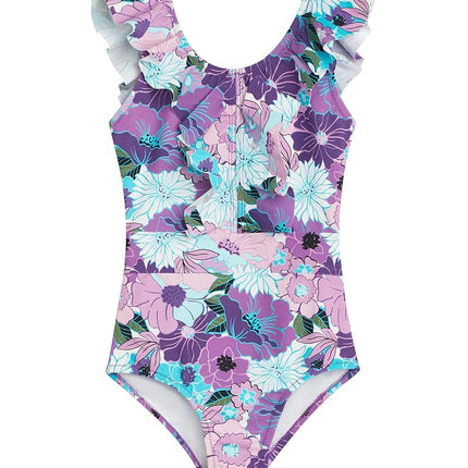 Kanu Surf Girls' Gianna Beach Sport Ruffle One Piece Swimsuit, Gianna Purple, 16