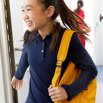 French Toast Girls' Long Sleeve Polo with Picot Collar, Navy, 3T