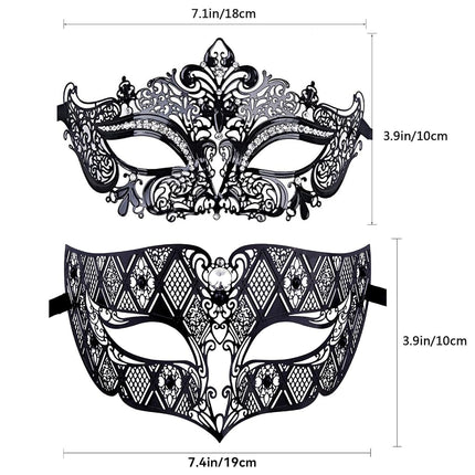 Couples Venetian Laser Cut Masquerade Mask,Halloween Mardi Gras Party Mask (Black & black)