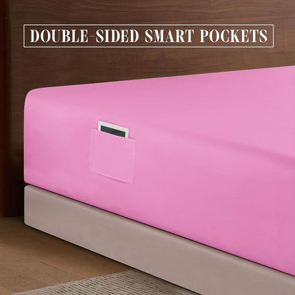 Elegant Comfort 1500 Premium Hotel Quality 18-24 Inches Deep - Extra Deep Pocket Single Fitted Sheet for High Mattress, Luxury and Softest, Smart Pocket - Wrinkle Free, Twin/Twin XL, Light Pink