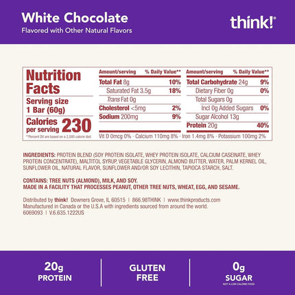thinkThin High Protein Bars, White Chocolate (2.1 oz Bar, 10 Count)
