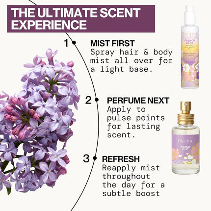 Perfume en aerosol lila francesa de Pacifica - Fragancia floral vegana limpia para mujeres, notas de lila recién cortada y magnolia atalcada, aroma primaveral romántico de larga duración, 1 oz