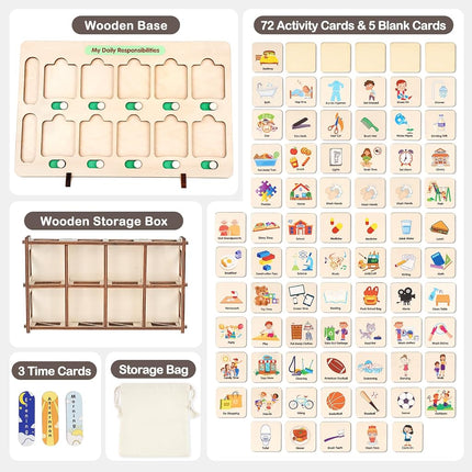 Dreamon Wooden Visual Schedule for Kids Chore Chart, Morning Bedtime Routine Charts for Kids Toddlers, autism learning materials&Daily Schedule Board for home, MX088-A