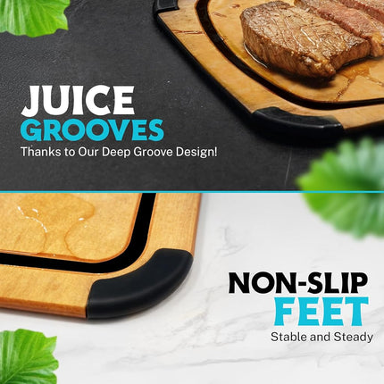 Dishwasher Safe Cutting Boards for Kitchen Set - Large Composite Wood Cutting Boards (14.5" x 11" & 11.7" x 9.3") Non-Slip & Juice Groove - Thin & Lightweight Eco-Friendly - Natural w Black Grooves