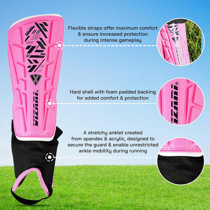 Vizari Malaga Shin Guards for Kids, Youth, Adults – Lightweight Soccer Shin Pads with Ankle Protection for Boys, Girls, Men & Women (Ages 3 to Adult)