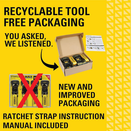 STANLEY S10074 1.5" x 16' Ratchet Tie Down Straps - Heavy Cargo Hauling (3,300 lbs Break Strength) 4 Pack