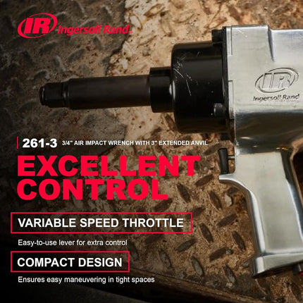 Ingersoll-Rand Air Impact Wrench 261-3, 3/4" Impact Driver with 3" Extended Anvil in Set (2), Professional Pneumatic Impact Wrench Tools