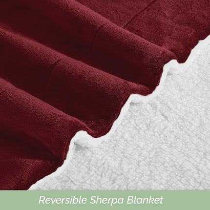 Elegant Comfort Ultra Soft Reversible Flannel Sherpa Blanket - Cozy Silky Fleece Throw for Couch, Bed - Plush Fuzzy Warm Winter Blanket for Gift, Twin XL, Burgundy