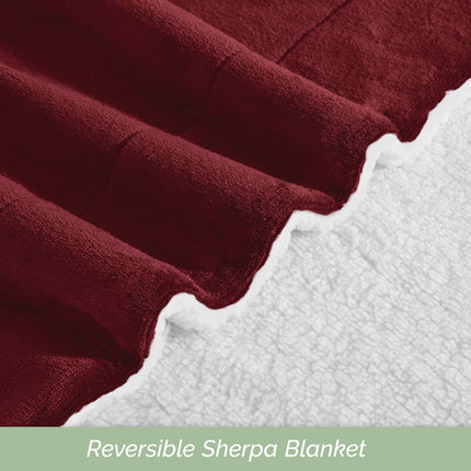 Elegant Comfort Ultra Soft Reversible Flannel Sherpa Blanket - Cozy Silky Fleece Throw for Couch, Bed - Plush Fuzzy Warm Winter Blanket for Gift, Twin XL, Burgundy