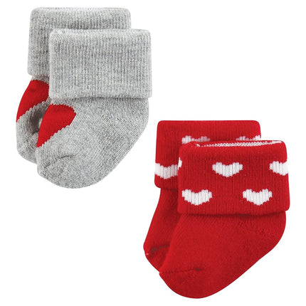Hudson Baby Baby Girls' Cotton Rich Newborn and Terry Socks, Mom and Dad Girl Red Black 12-pack, 0-6 Months