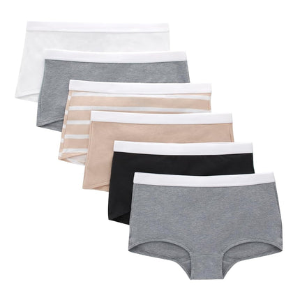 Hanes Girls' Originals Underwear,Boyshort and Hipster Stretch Cotton,6-Pack, Beige/Grey/Black - Boyshort, 14