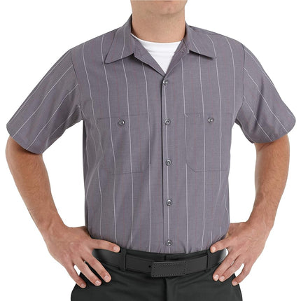 Red Kap Men's Performance Tech Long Sleeve Shirt, Charcoal/Red/White Stripe, XXXXL