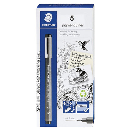 STAEDTLER 308 05-9M Pigment Ink Pen for Drawing, Drawing, Journal, 0.5mm, Black, 5 Pack