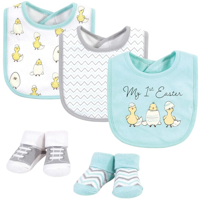 Hudson Baby Unisex Baby Cotton Bib and Sock Set, Easter Chicks, One Size