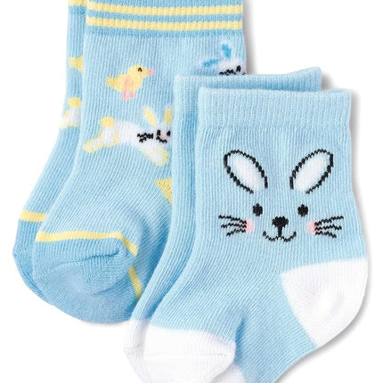 The Children's Place Calcetines midi unisex para bebé y recién nacido con conejo de Pascua, conejo azul, 0-6 meses