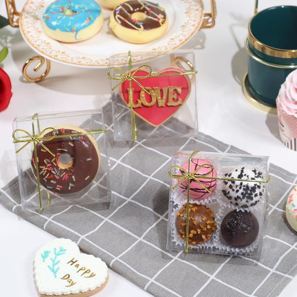 RomanticBaking - 100 Clear Cookie Boxes 4" x 4" x 2" Chocolate Truffle Donuts Cake Cake Boxes for Party Favors