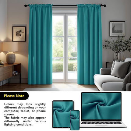 Deconovo Soild Rod Pocket Blackout Curtains, Turquoise, 42W x 54L