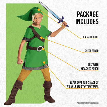 Disguise Nintendo Link Zelda Costume Kids, Elf Costume For Kids Size S