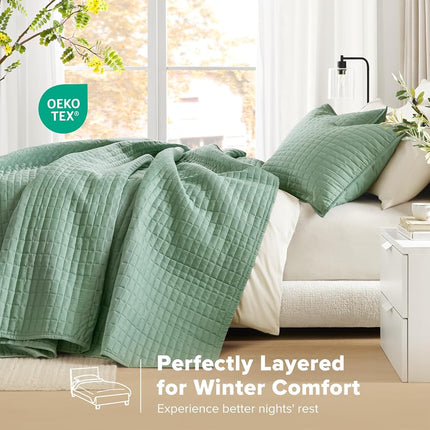 Comfort Spaces Kienna Quilt Set-Luxury Double Sided Stitching Design, All Season, Lightweight, Coverlet Bedspread Bedding, Matching Shams, Oversized Queen(102"x118"), Seafoam 3 Piece