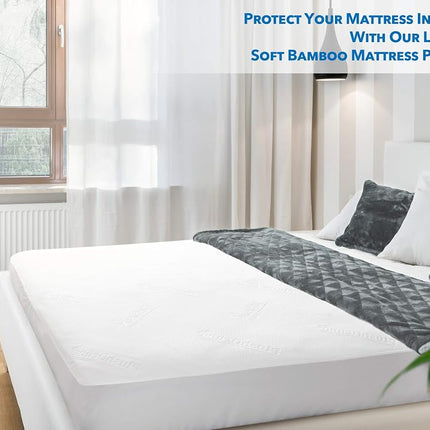 PlushDeluxe Premium Bamboo Mattress Protector – Waterproof & Ultra Soft Breathable Bed Mattress Cover for Comfort & Protection - (Queen Size)