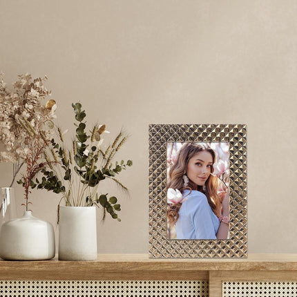 Lawrence Frames Diamond Pattern Polished Metal Picture Frame, 4x6, Gold