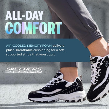 Skechers Women's D'lites-biggest Fan Trainers, Black Trubuck/ White Mesh/ Silver Trim, 2 UK
