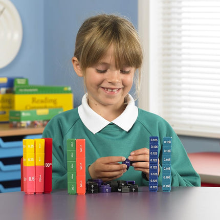 Learning Resources Fraction Tower Equivalency Cubes, Ages 6+, Maths Learning Toys for Kids, Visual Fractions Set with Decimals & Percentages, 51 Pieces