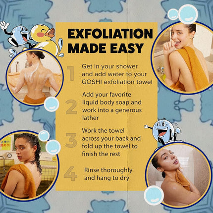GOSHI Exfoliating Shower Towel - Marigold Yellow, Orange, 8.90/'' x 4.61/''