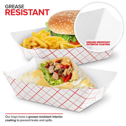 100-Pack 3 lb Paper Food Trays – Red & White Checkered Disposable Paper Food Boats, Eco-Friendly Serving Trays for Concessions, Nachos, Snacks & Condiments – 5.75" x 3"