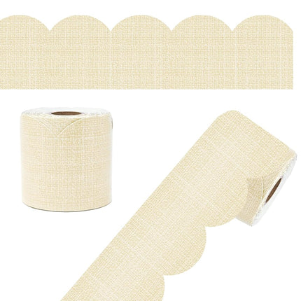 Carson Dellosa Farmhouse 65Ft of Linen Bulletin Board Borders, 1 Roll of Scalloped Trim for Rolling Whiteboard, Cork and Posterboard, Party, Office Decorations, and Classroom Decor