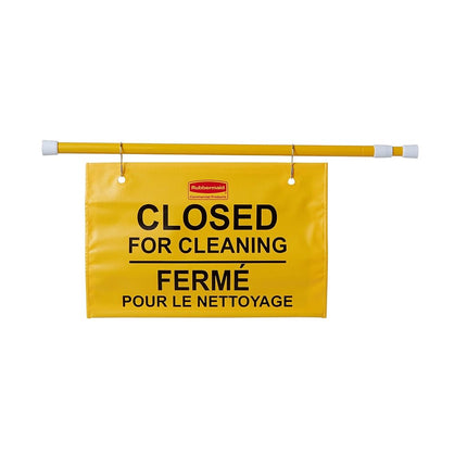 Rubbermaid Commercial Products Multilingual Hanging Doorway Safety Sign | With Extendable Pole | Up to 127 cm, Yellow