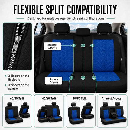 FH GROUP Car Seat Covers Full Set Premium Cloth - Universal Fit,Automotive Seat Cover,Low Back Front Seat Covers,Airbag Compatible,Split Bench Rear Seat,Washable Seat Cover for SUV,Sedan Blue