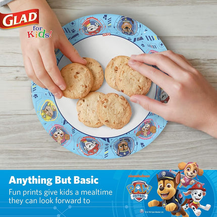 Platos de papel Glad for Kids Patrulla Canina | Platos desechables Patrulla Canina para niños | Platos de papel resistentes desechables a prueba de remojo aptos para microondas para todas las ocasiones Core Pups azules de 8.5" redondos, 200 unidades