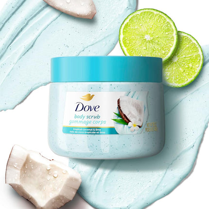 Dove Moisturizing Body Scrub – Coconut & Lime, pH‑Balanced Whipped Texture, Skin‑Renewing Exfoliator, 15 oz