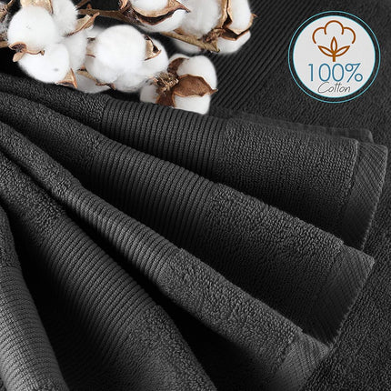 Hearth & Harbor 100% Ring Spun Cotton Bath Towels for bathroom - Luxury Bathroom Towels - Soft & Highly Absorbent Bath Towels Set, 10 Piece Set (2 Bath Towels, 2 Hand Towels, 6 Washcloths) - Black