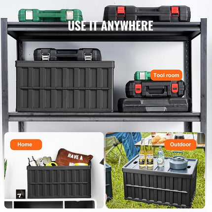 VEVOR 65L Collapsible Storage Bins with Lids 3 Packs, Stackable Utility Crates with Handles, Large Folding Containers for Organizing Tools, Books, Food, Drinks, Camping&Transport