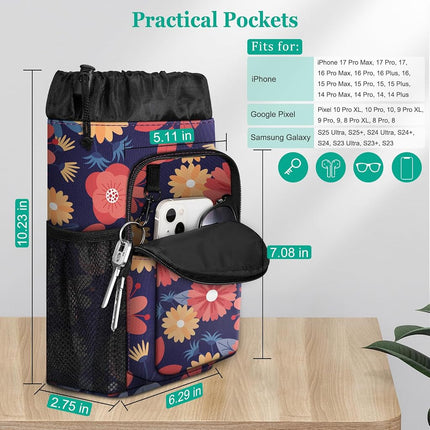 FINPAC Crutch Accessories Bag, Water-Resistant Storage Organizer Tote Bag with Drink Holder and Zipper Pouch for Crutches, Underarm Crutches Attachment, Daisy