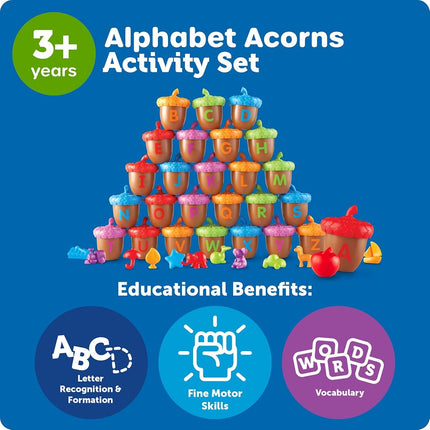 Learning Resources Alphabet Acorns — 78 Piece Alphabet Learning Toy for Phonics, Letter Recognition & Fine Motor Skills, Montessori-Inspired ABC Game for Ages 3+, Classroom/Home School