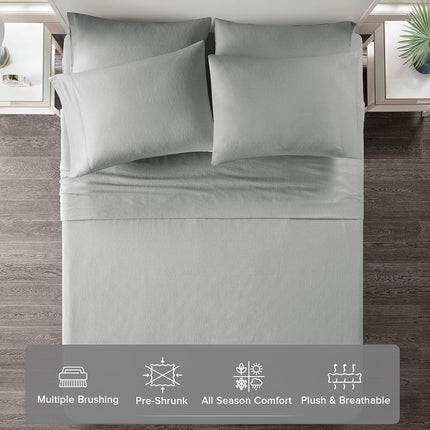 Comfort Spaces Cotton Flannel Breathable Warm Deep Pocket Sheets With Pillow Case Bedding, King, Solid Grey