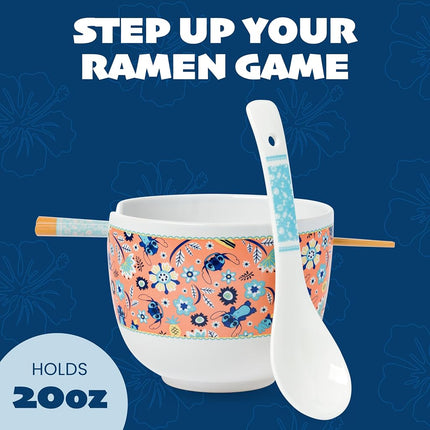 Silver Buffalo Lilo and Stitch Leaf, Ramen Bowl with Chopsticks, 20oz