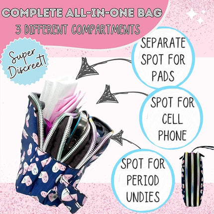 First Period Pal Pack to-Go Kit | 26 pcs | First Period Kit for Girls 9-12 | Period Bags for Teen Girls for School | Discrete Period Bag, Pads, Panty Liners, Period Kits for Girls 10-12 - Hearts